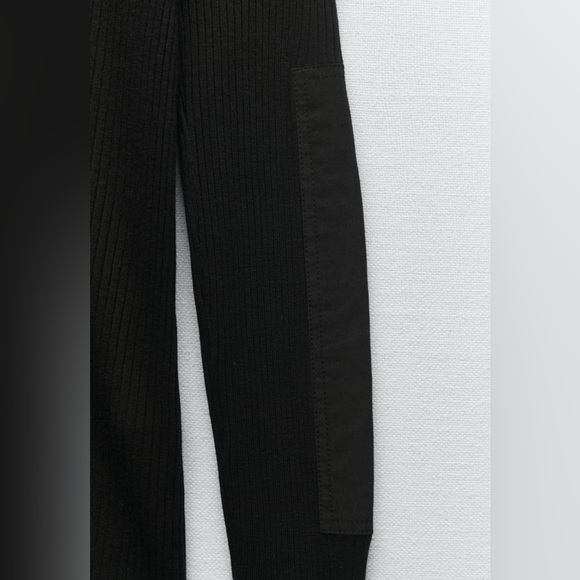 Zara Women Black Combination Turtleneck Long Sleeves Rib Tonal Appliqué Top Sz L - Picture 8 of 17